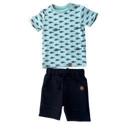 Helicopter T-shirt and black shorts