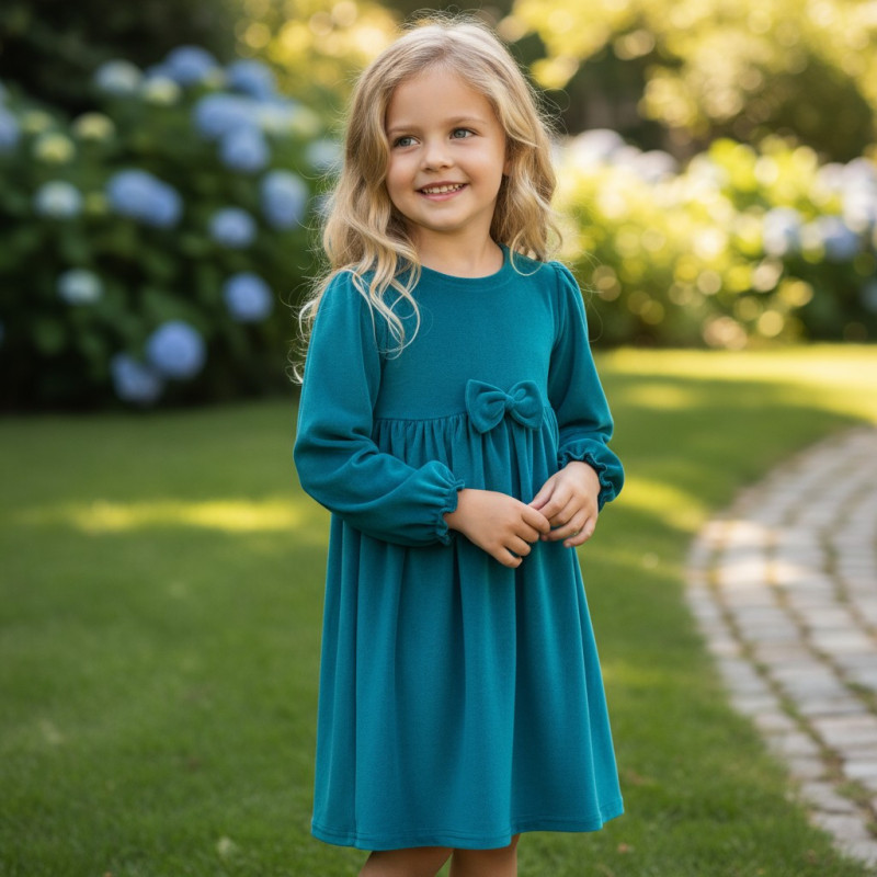 Velour dress with a bow