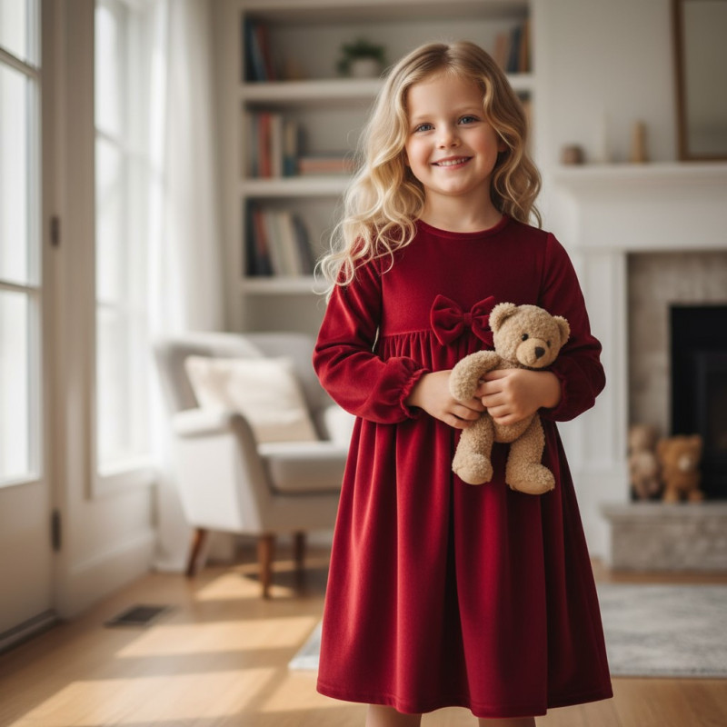 Velour dress with a bow