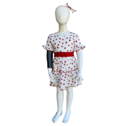 Strawberry muslin dress with a belt