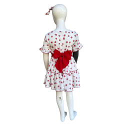 Strawberry muslin dress with a belt
