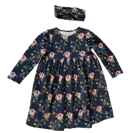 Floral dress on navy blue